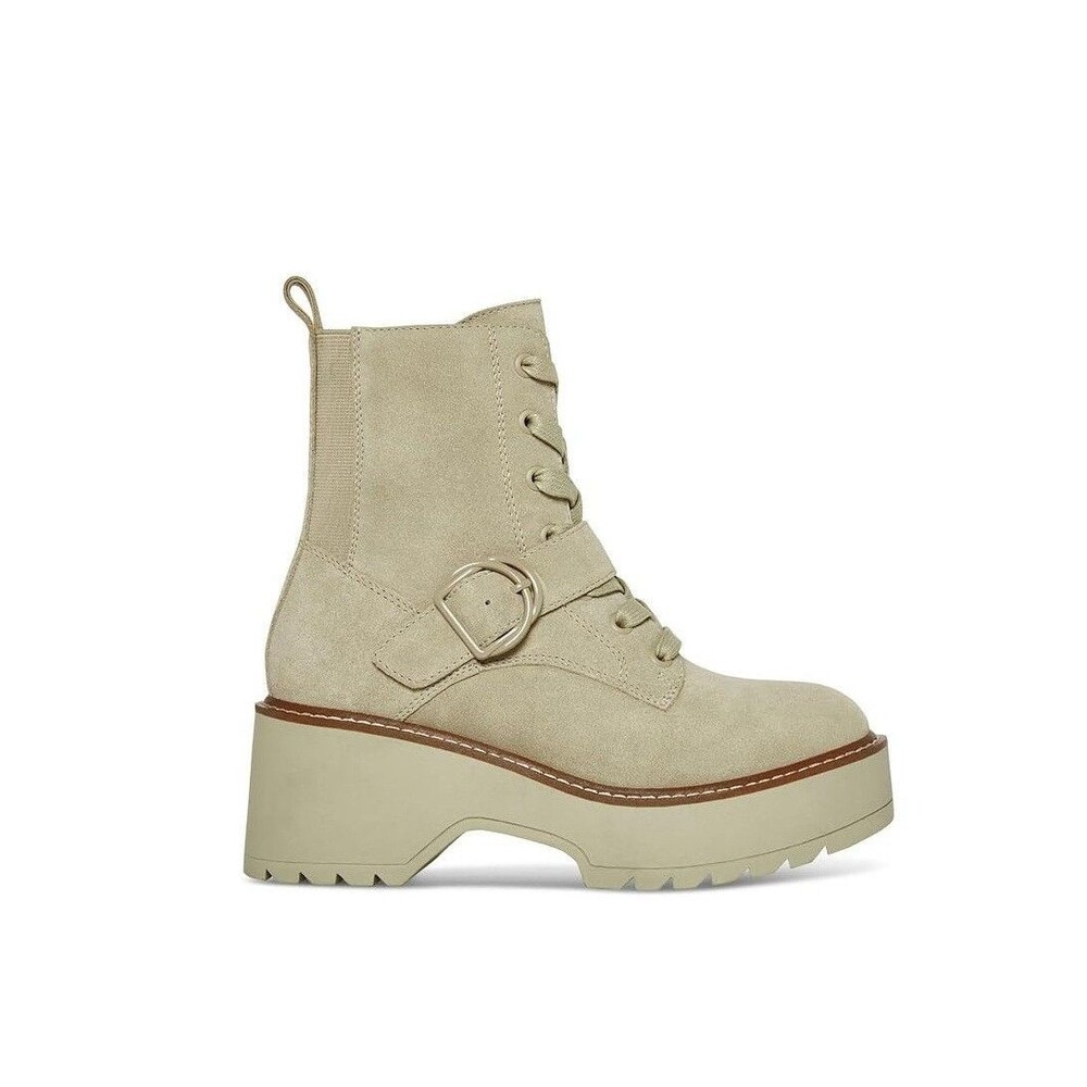 Aqua College Womens 8.5 M Sand Suede Mid Calf Block Heel Combat Boots NIB IO2